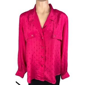 Shapely Women's Sz 8 Vtg Rose Red Blouse Button Front Collared Long Sleeve
